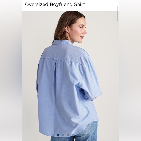 Old Navy Boyfriend Shirt, Sage and White Stripe - Picture 8 of 8